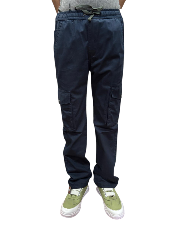 Men's Navy Blue Slim Fit Cargo Jogger Pants with Drawstring Waist & Side Pockets