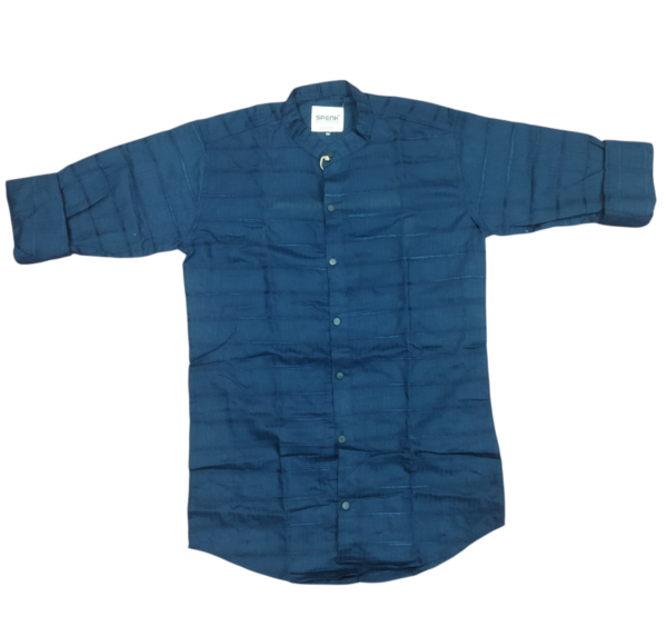 Men’s Blue Mandarin Collar Cotton Shirt – Casual & Ethnic Wear | SPENK